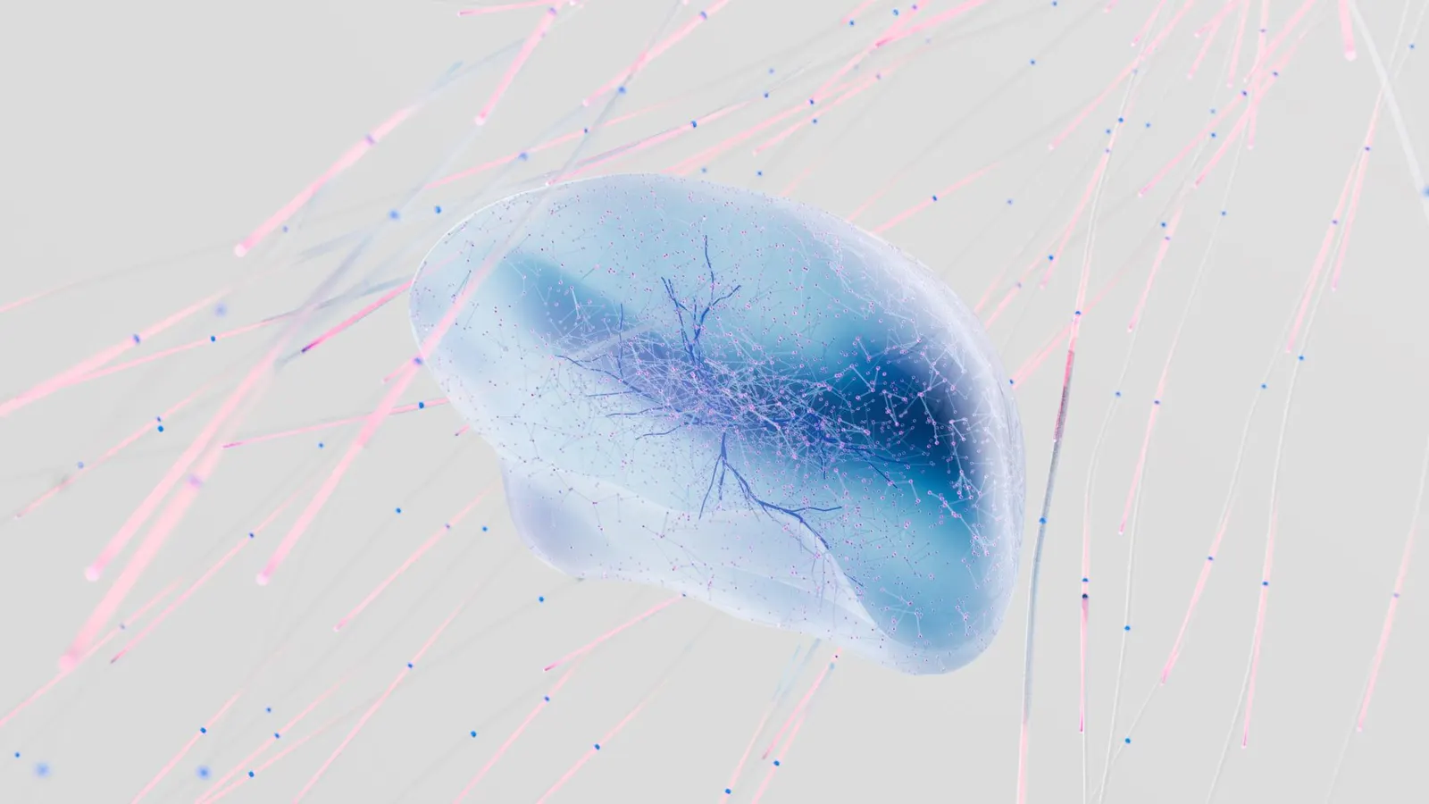 Abstract 3D rendering of soft-coloured neural connections